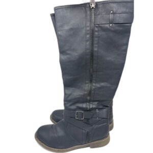 Just Fab Women's B`oots BlackFlat Riding Style Faux Leather Size 8M Rufina EUC